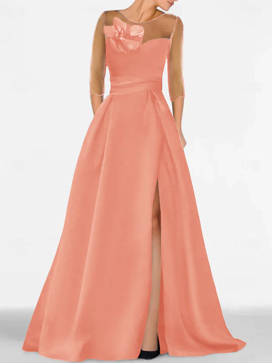 A-Line/Princess Sweetheart 3/4 Sleeves Mother Of The Bride Dresses With Lace Flower & High Split - Image 19