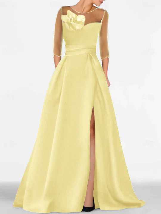 A-Line/Princess Sweetheart 3/4 Sleeves Mother Of The Bride Dresses With Lace Flower & High Split - Image 20