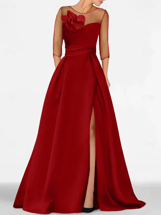 A-Line/Princess Sweetheart 3/4 Sleeves Mother Of The Bride Dresses With Lace Flower & High Split - Image 22