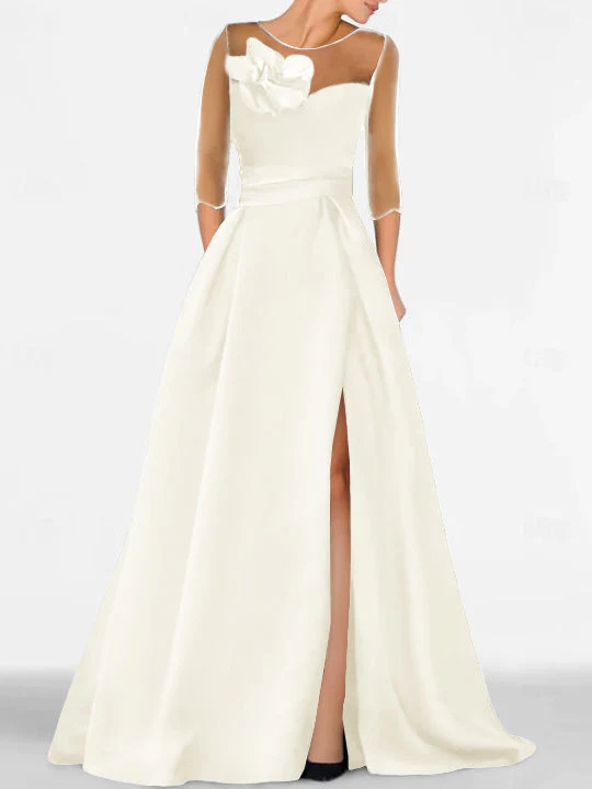 A-Line/Princess Sweetheart 3/4 Sleeves Mother Of The Bride Dresses With Lace Flower & High Split - Image 30