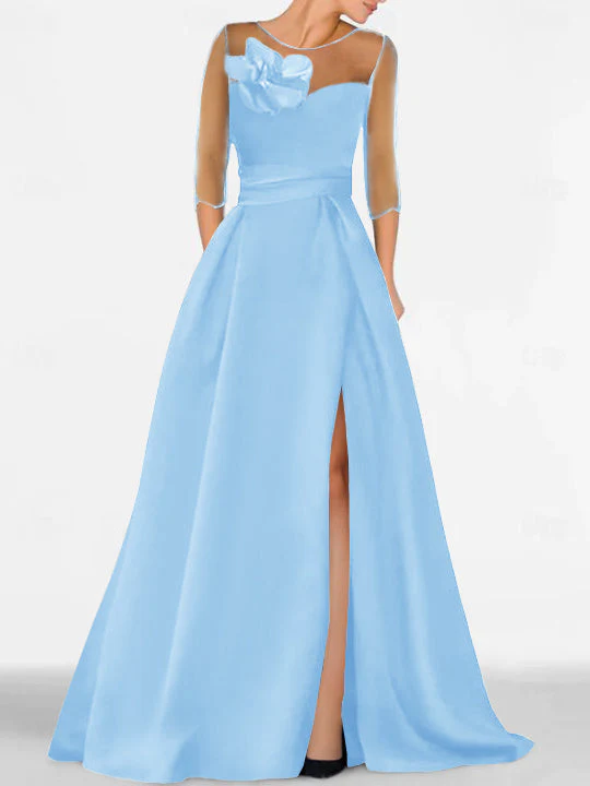 A-Line/Princess Sweetheart 3/4 Sleeves Mother Of The Bride Dresses With Lace Flower & High Split - Image 33