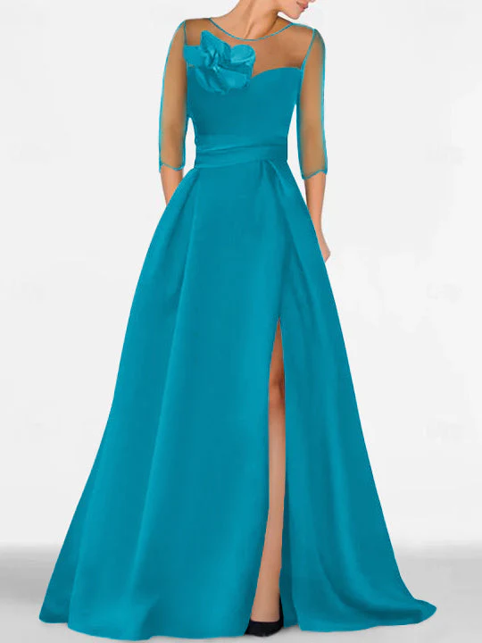 A-Line/Princess Sweetheart 3/4 Sleeves Mother Of The Bride Dresses With Lace Flower & High Split - Image 36