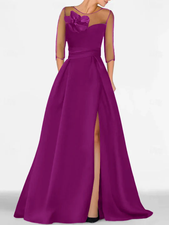 A-Line/Princess Sweetheart 3/4 Sleeves Mother Of The Bride Dresses With Lace Flower & High Split - Image 38