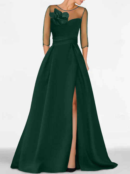 A-Line/Princess Sweetheart 3/4 Sleeves Mother Of The Bride Dresses With Lace Flower & High Split - Image 4