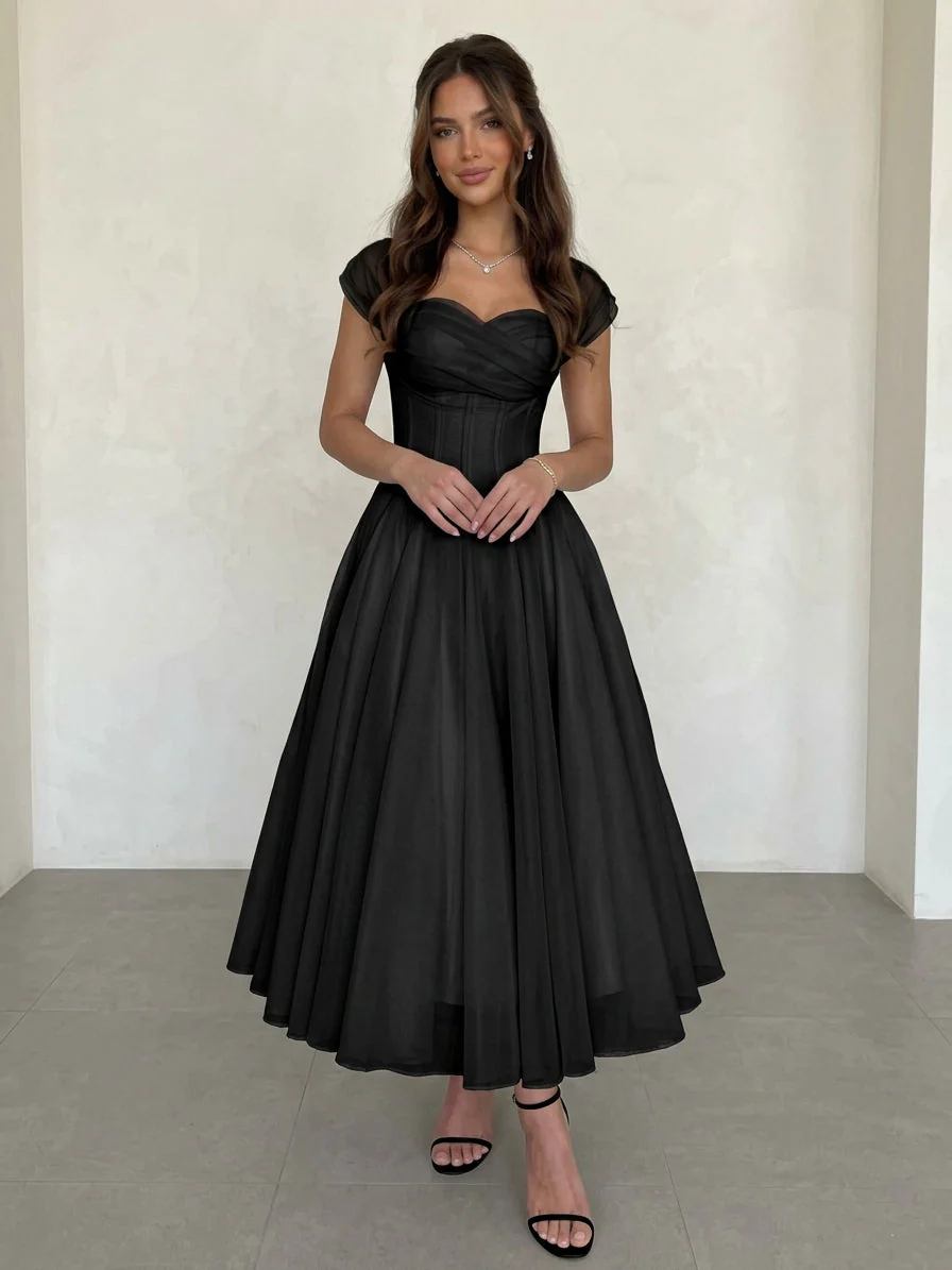 A-Line/Princess Sweetheart Chiffon Cocktail Dresses Sleeveless Tea-Length Graduation Dress Pleated Little White Dresses - Image 3