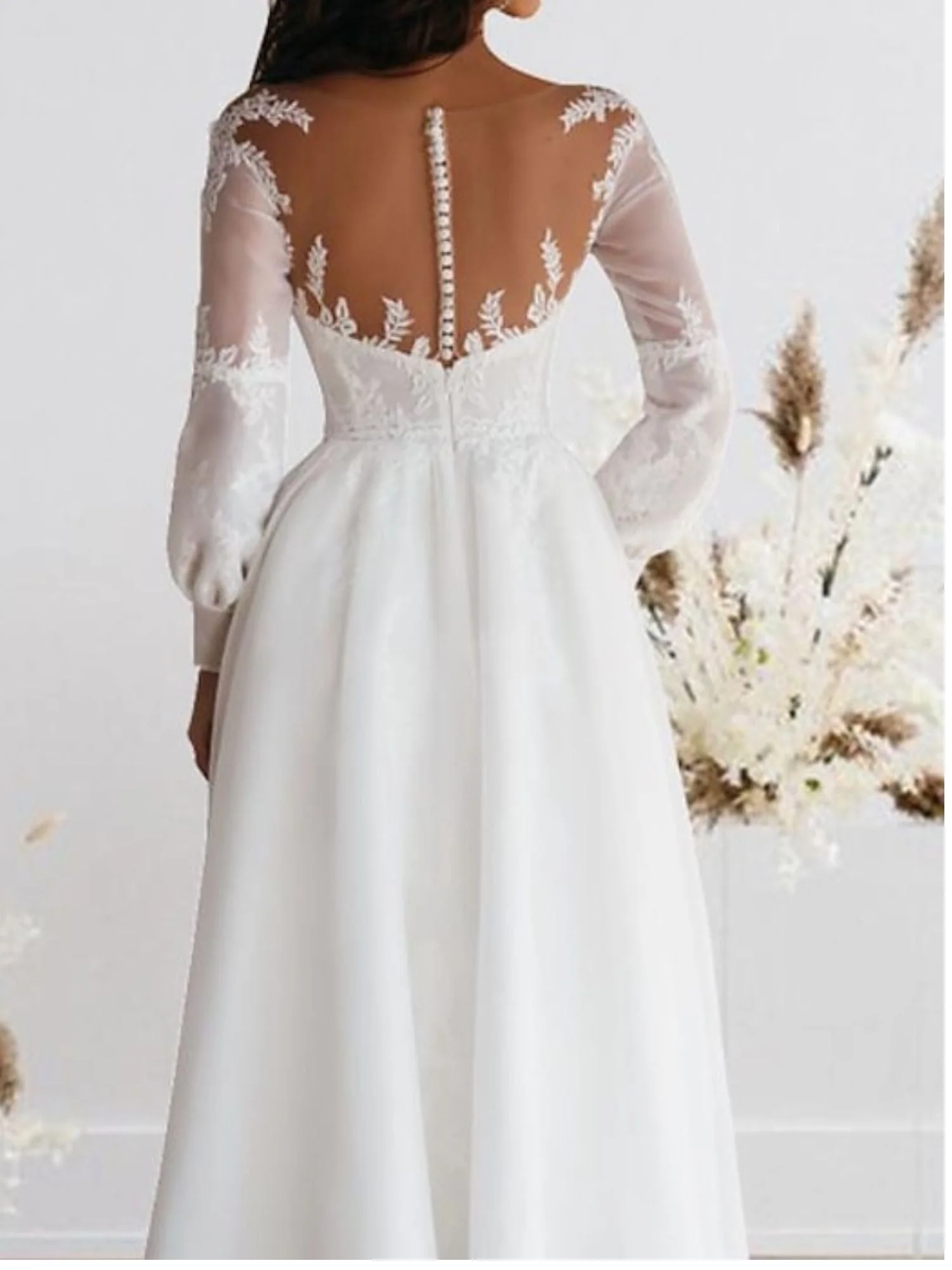 A-Line/Princess Sweetheart Long Sleeves Ankle Length Lace Wedding Dress - Image 4
