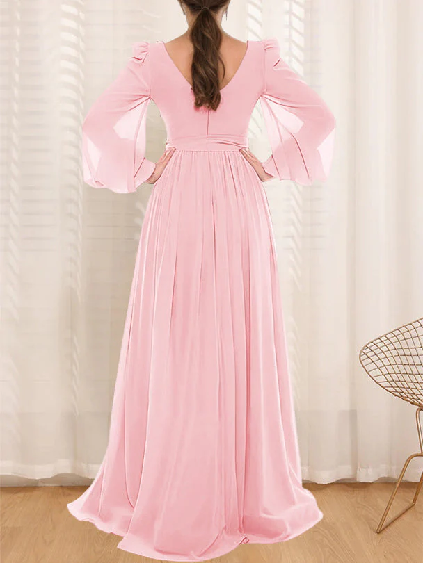 A-Line/Princess Sweetheart Long Sleeves Floor-Length Plus Size Mother of the Bride Dresses with Lace & Pleated - Image 2