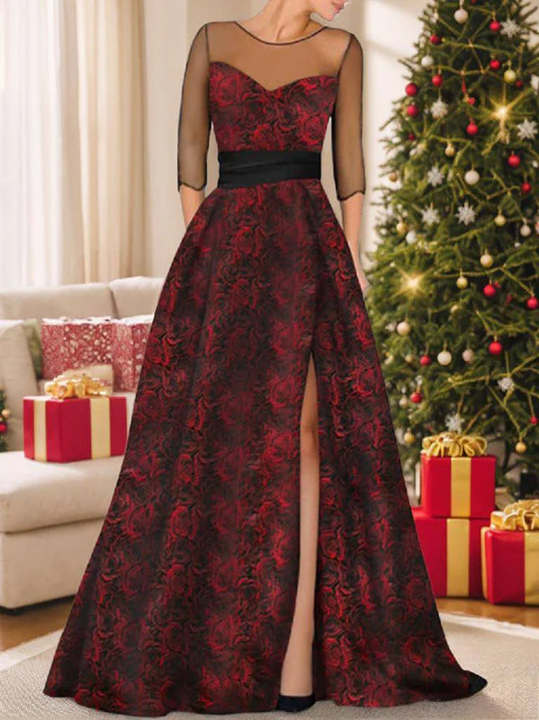 A-Line/Princess Sweetheart Mother Of The Bride & Groom Dresses With Printed Flower & High Split - Image 3