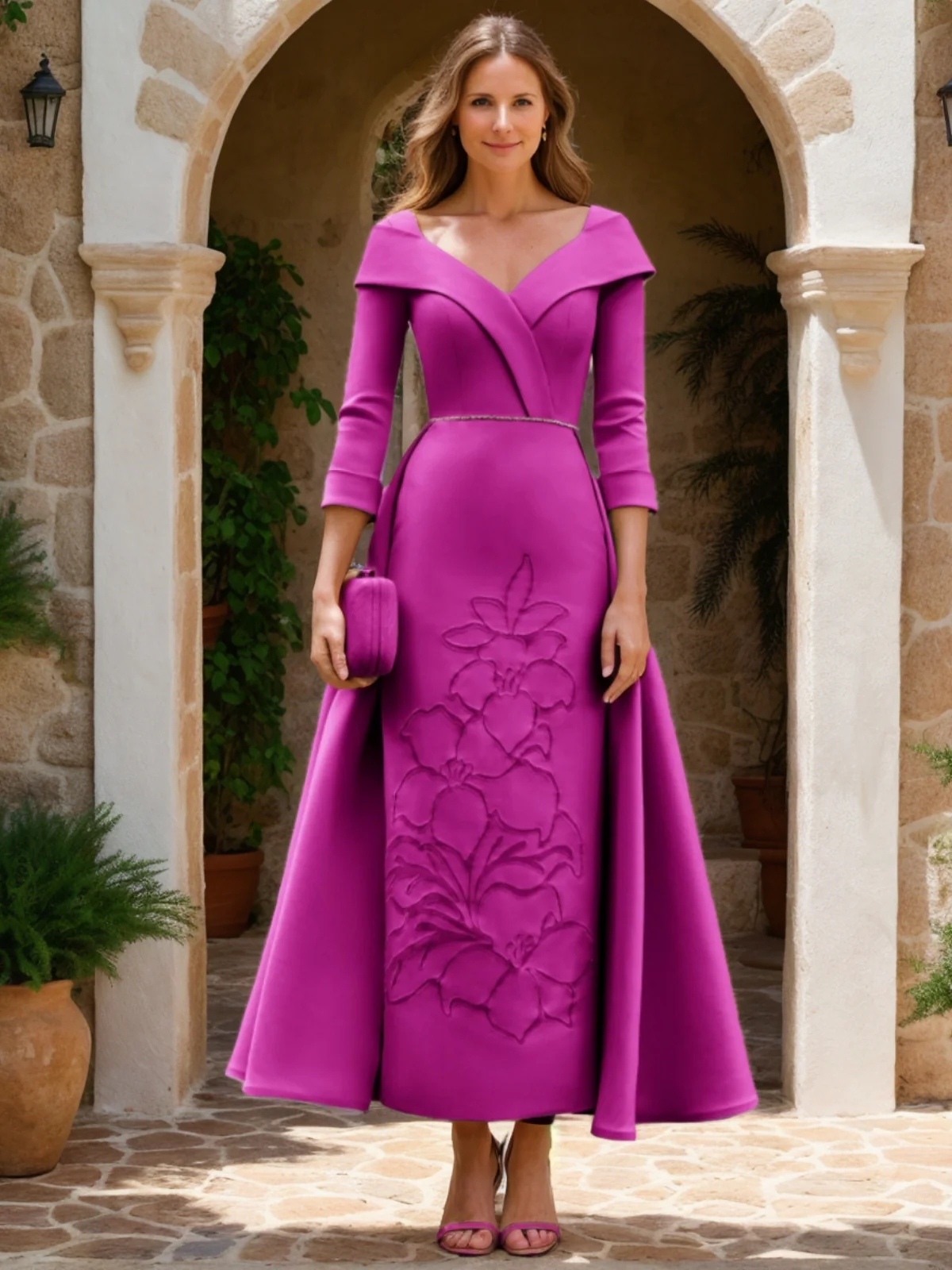 A-Line/Princess Sweetheart Neck Ankle-Length 3/4 Sleeves Mother of the Bride Dresses with Embroidery - Image 3