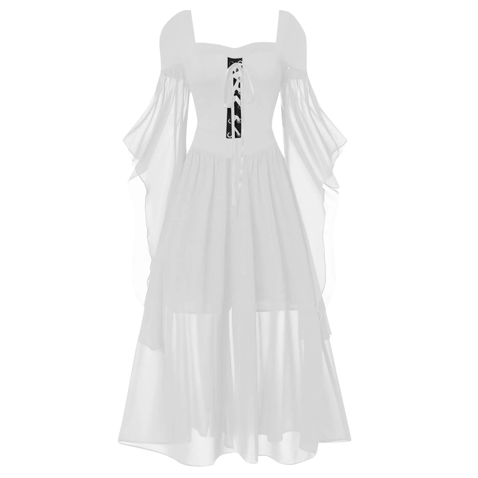 A-Line/Princess Sweetheart Neck Long Sleeves Floor-Length Retro Vintage Punk & Gothic Medieval Dress - Image 11