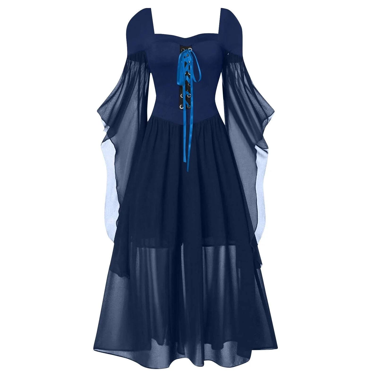 A-Line/Princess Sweetheart Neck Long Sleeves Floor-Length Retro Vintage Punk & Gothic Medieval Dress - Image 13