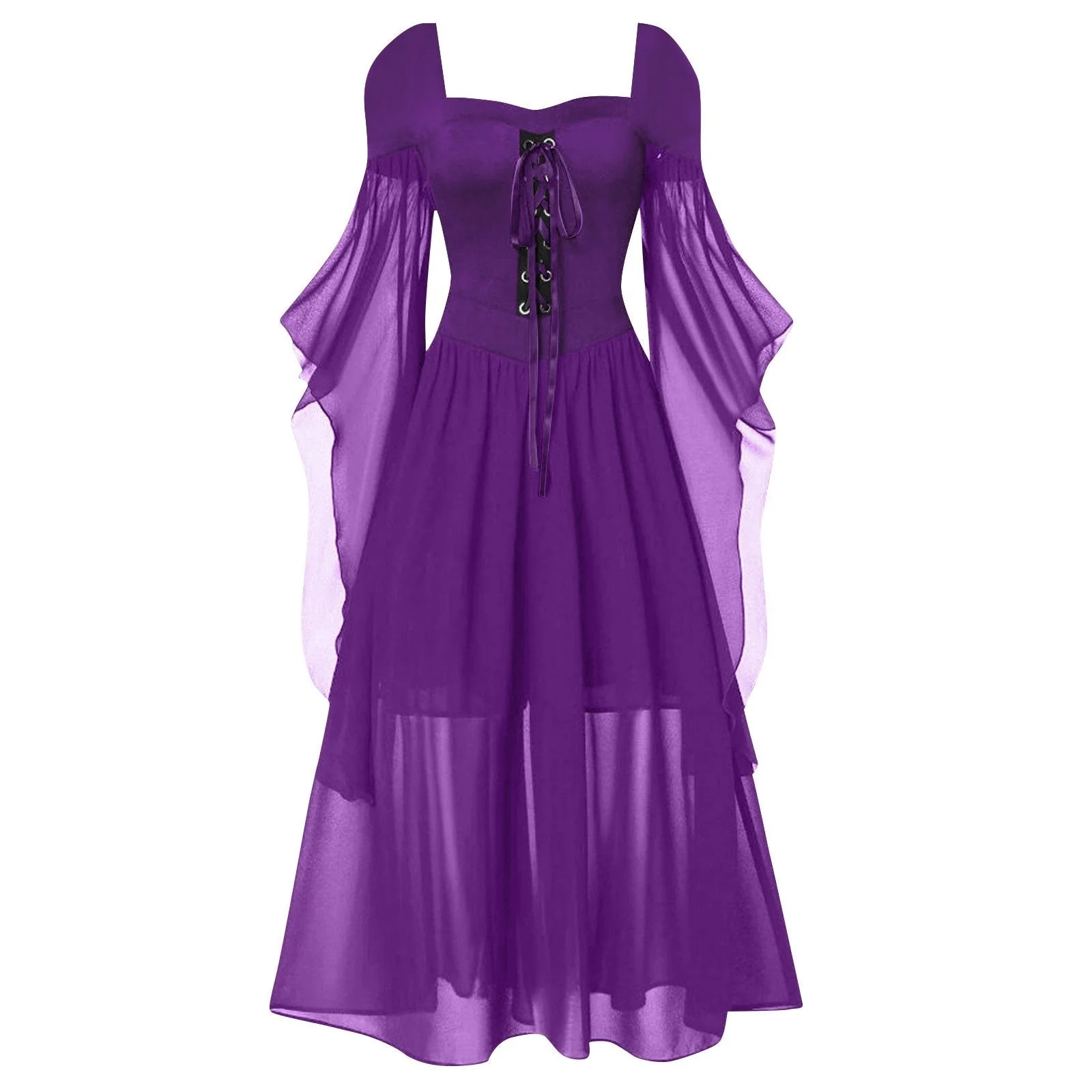 A-Line/Princess Sweetheart Neck Long Sleeves Floor-Length Retro Vintage Punk & Gothic Medieval Dress - Image 15