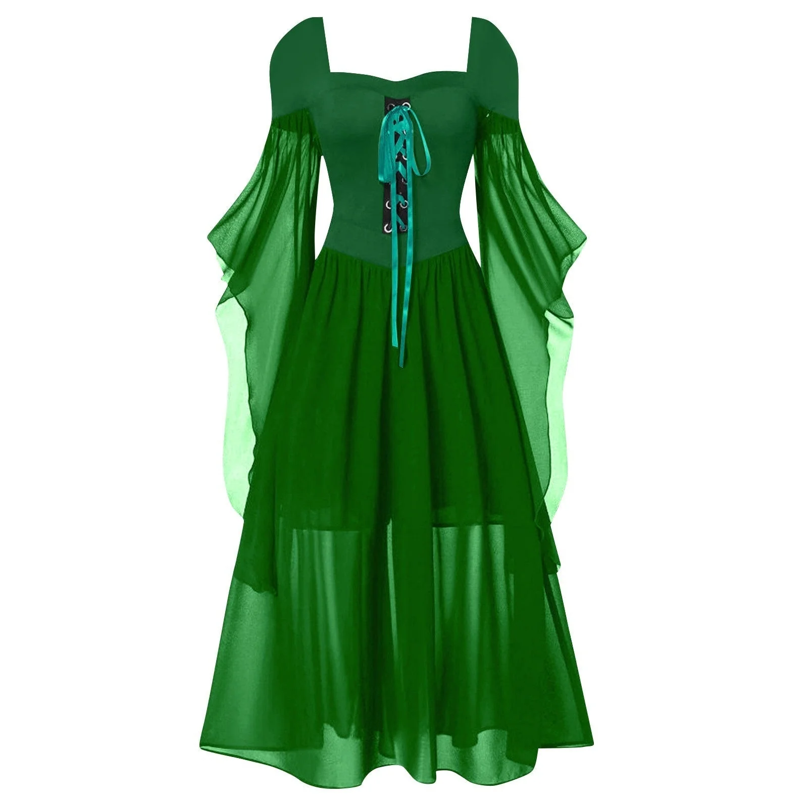 A-Line/Princess Sweetheart Neck Long Sleeves Floor-Length Retro Vintage Punk & Gothic Medieval Dress - Image 19