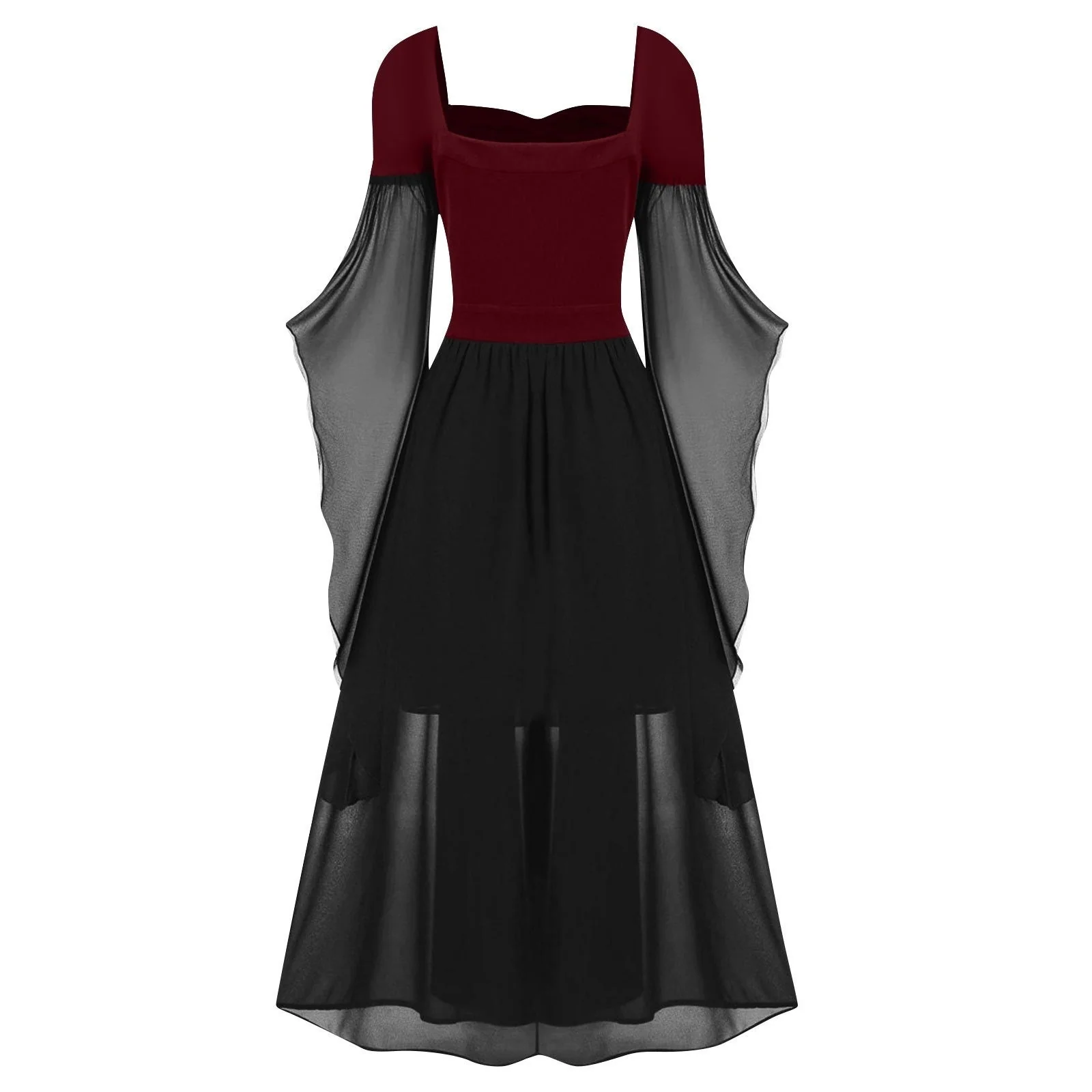 A-Line/Princess Sweetheart Neck Long Sleeves Floor-Length Retro Vintage Punk & Gothic Medieval Dress - Image 2