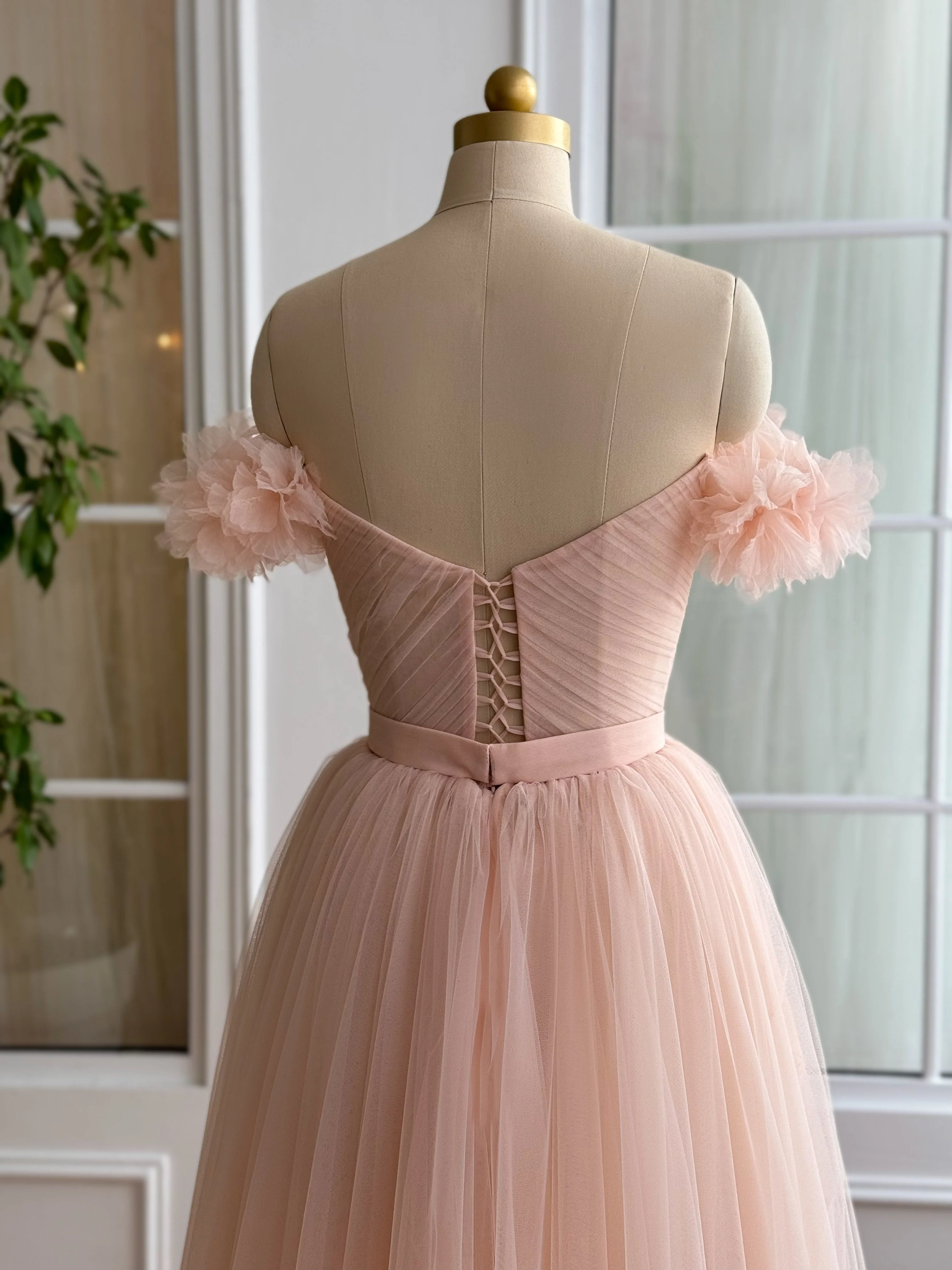 A-Line/Princess Sweetheart Off-the-Shoulder Ankle-Length Prom Dress with Embroidered Flowers - Image 2