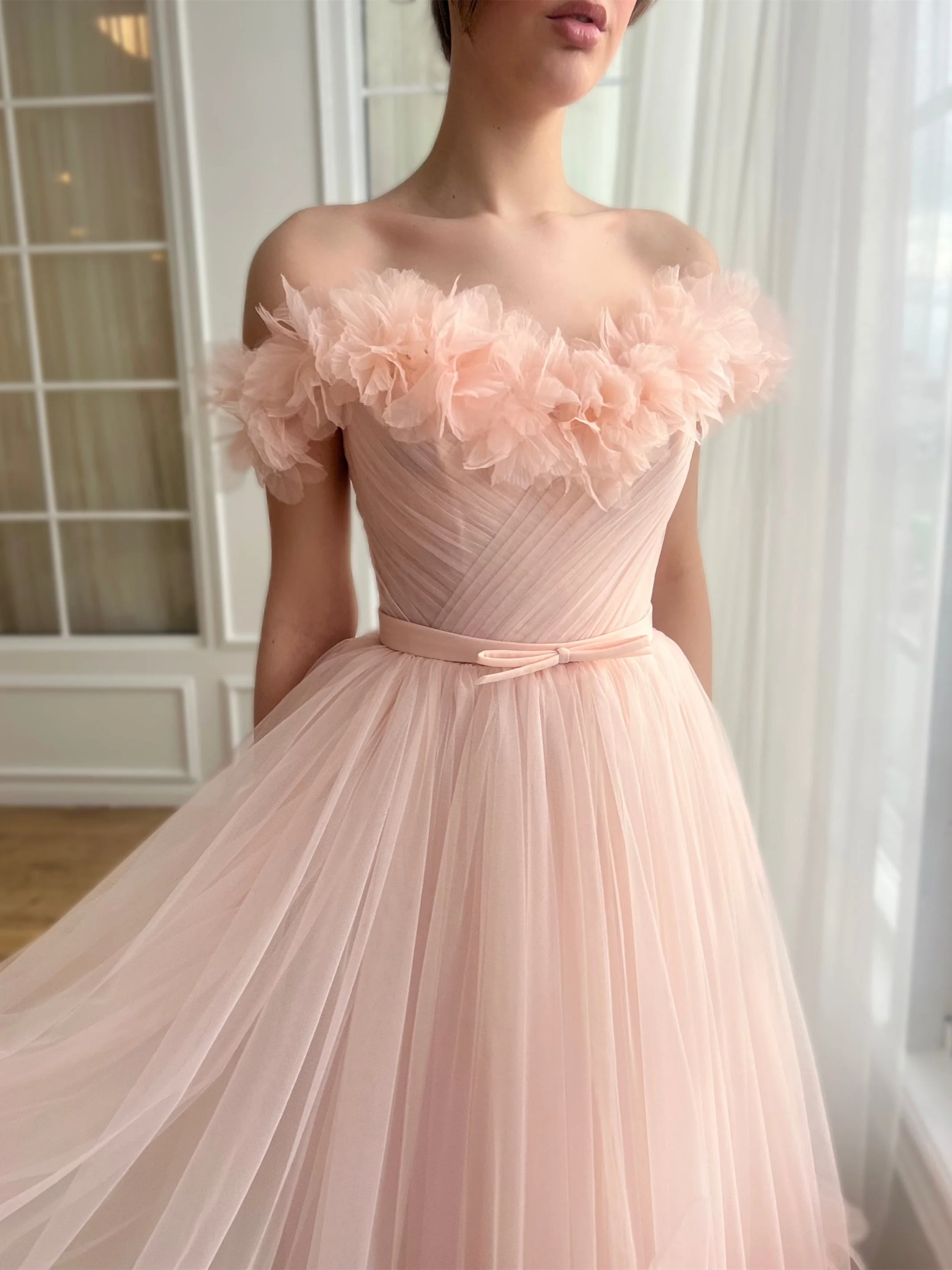 A-Line/Princess Sweetheart Off-the-Shoulder Ankle-Length Prom Dress with Embroidered Flowers - Image 3