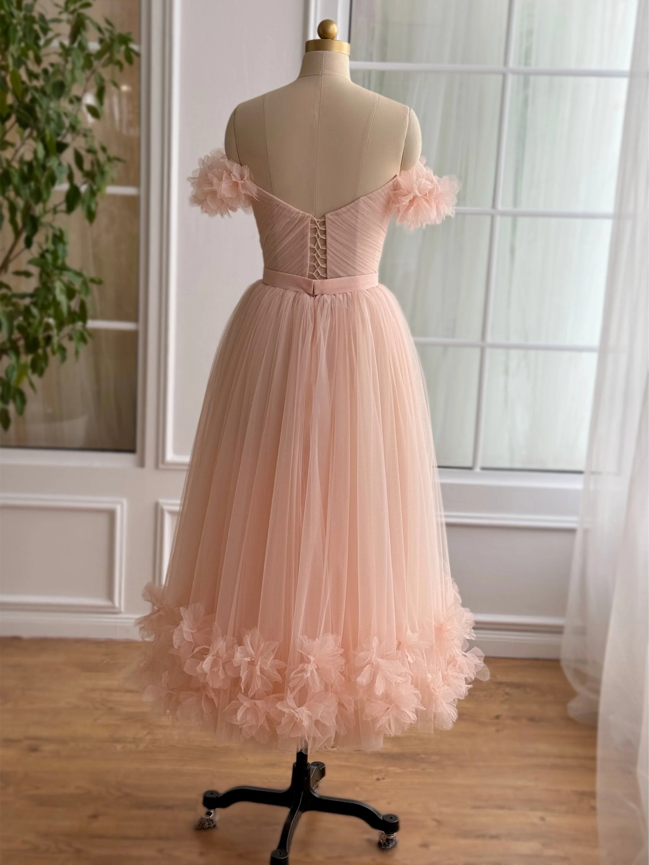 A-Line/Princess Sweetheart Off-the-Shoulder Ankle-Length Prom Dress with Embroidered Flowers - Image 4