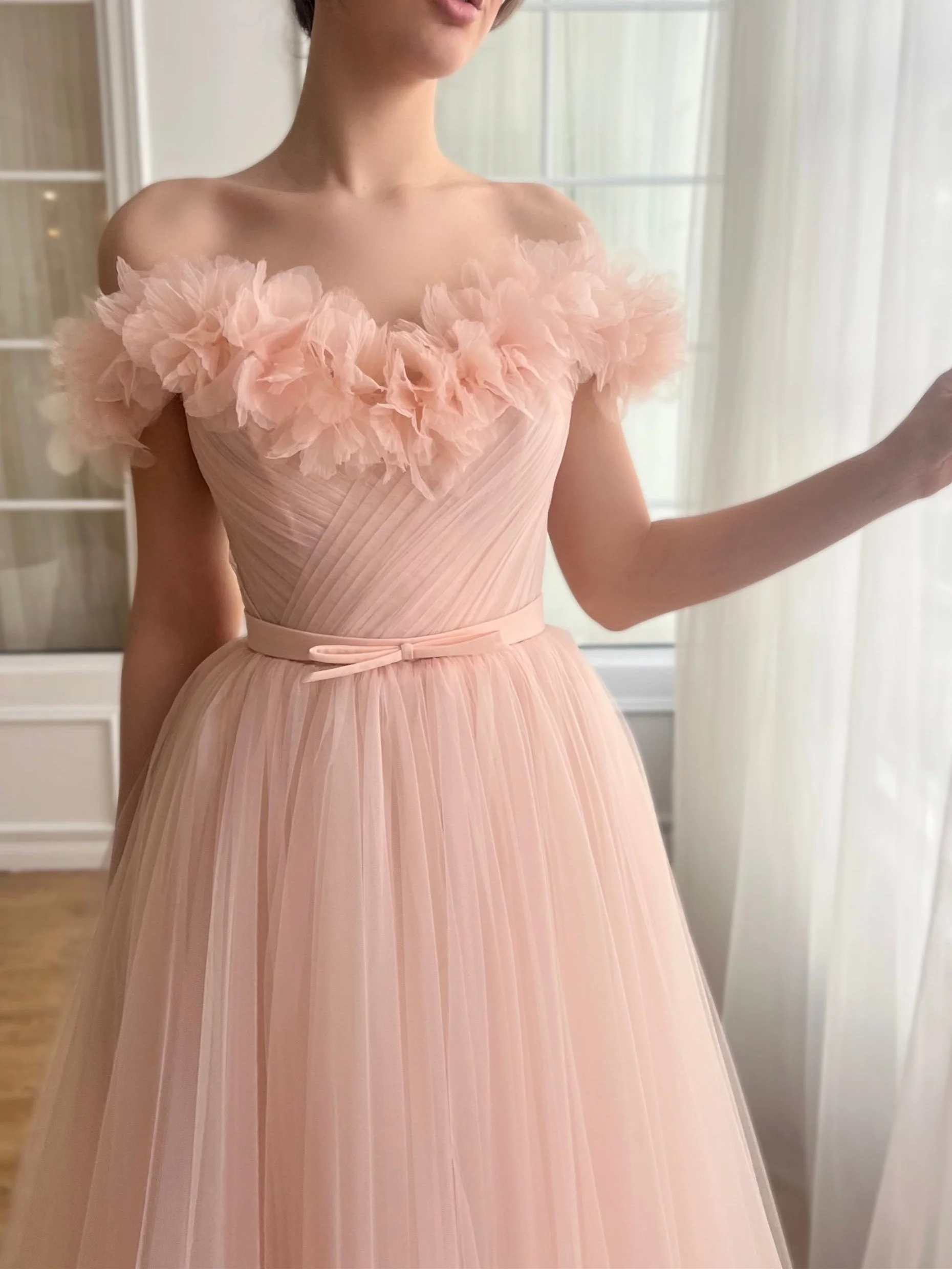A-Line/Princess Sweetheart Off-the-Shoulder Ankle-Length Prom Dress with Embroidered Flowers - Image 5