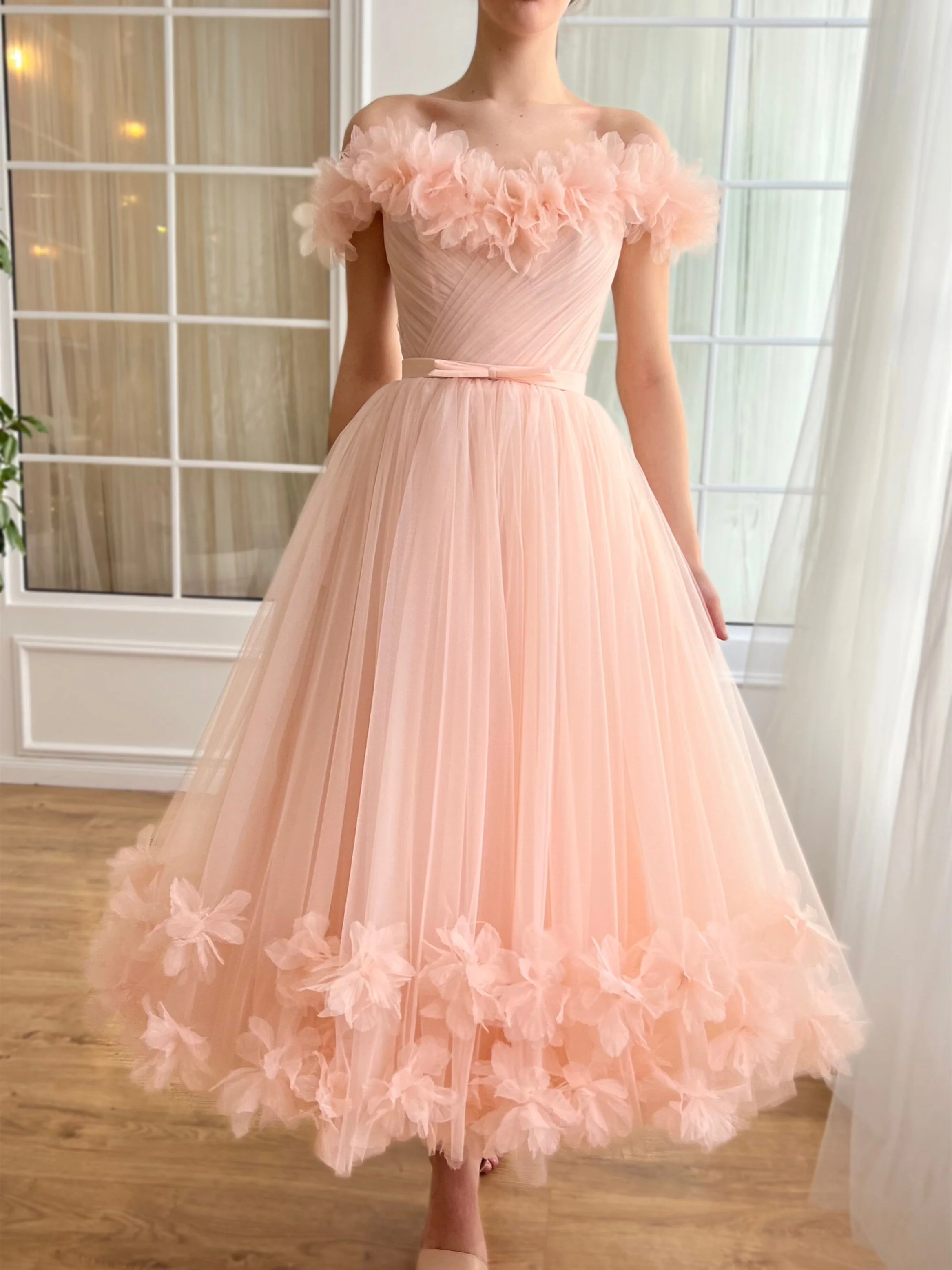 A-Line/Princess Sweetheart Off-the-Shoulder Ankle-Length Prom Dress with Embroidered Flowers - Image 6