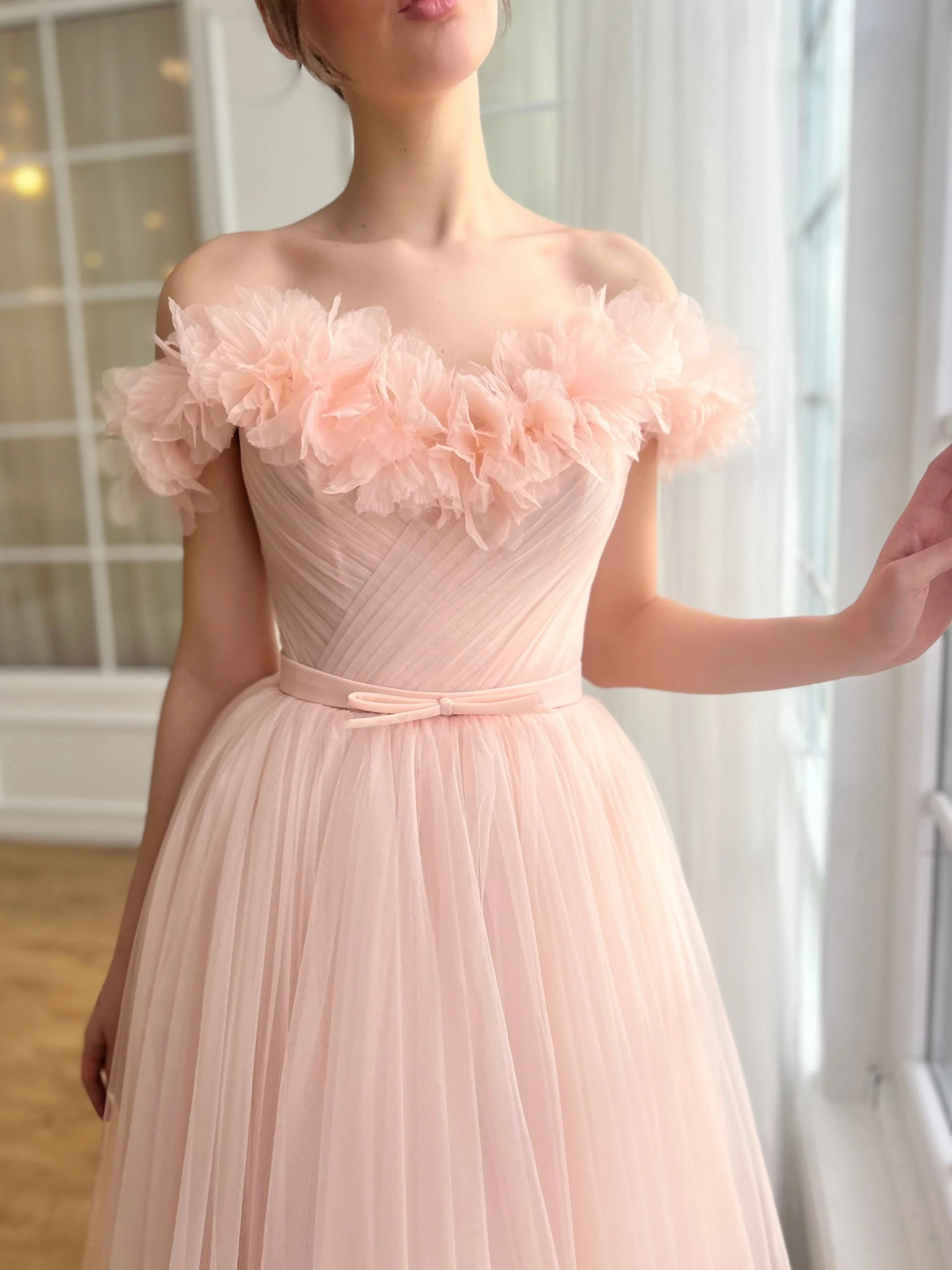 A-Line/Princess Sweetheart Off-the-Shoulder Ankle-Length Prom Dress with Embroidered Flowers - Image 7