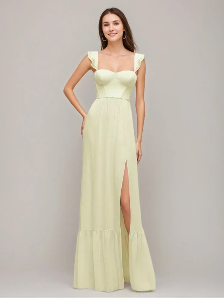A-line/Princess Sweetheart Pleated Wedding Guest Dress with Ruffle Straps & High Slit