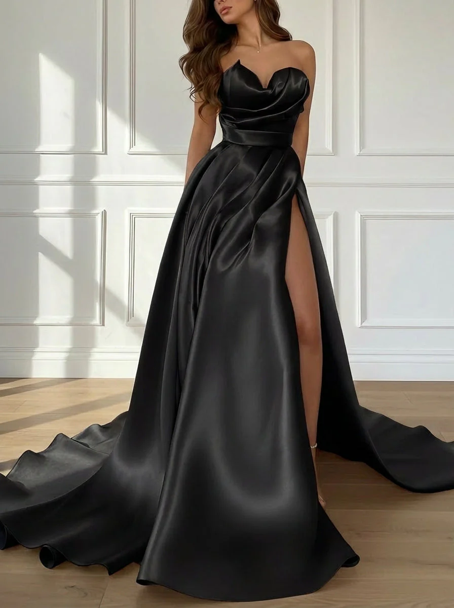 A-Line/Princess Sweetheart Satin Evening Dresses with Split Side Sleeveless Floor-Length Party Dresses - Image 4
