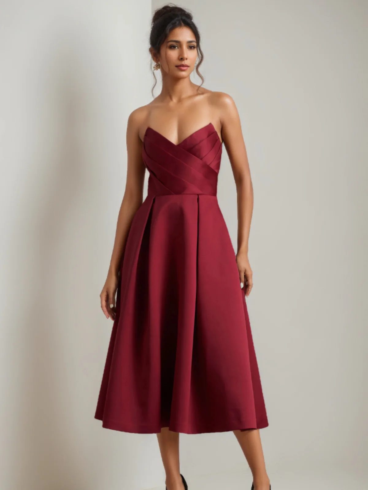 A-Line/Princess Sweetheart Satin Wedding Guest Dresses Sleeveless Tea-Length