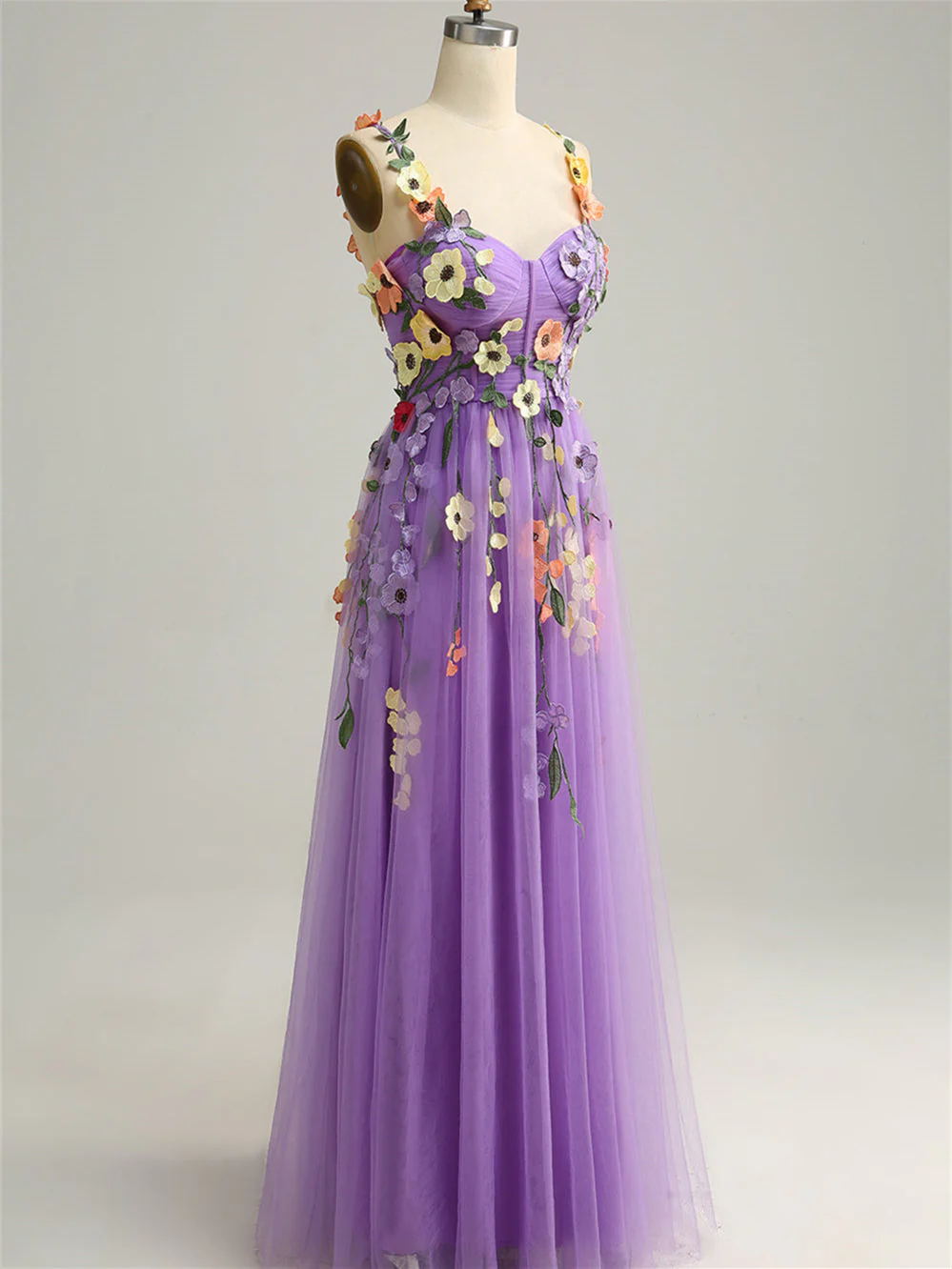 A-Line/Princess Sweetheart Sleeveless Floor Length Formal Dress with Flowers - Image 4