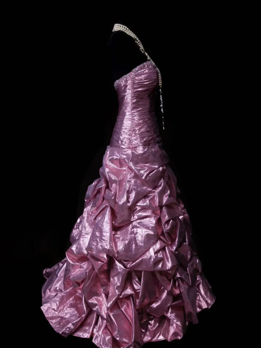 A-Line/Princess Sweetheart Sleeveless Floor-Length Taffeta Prom Dresses with Ruched & Sequins - Image 3