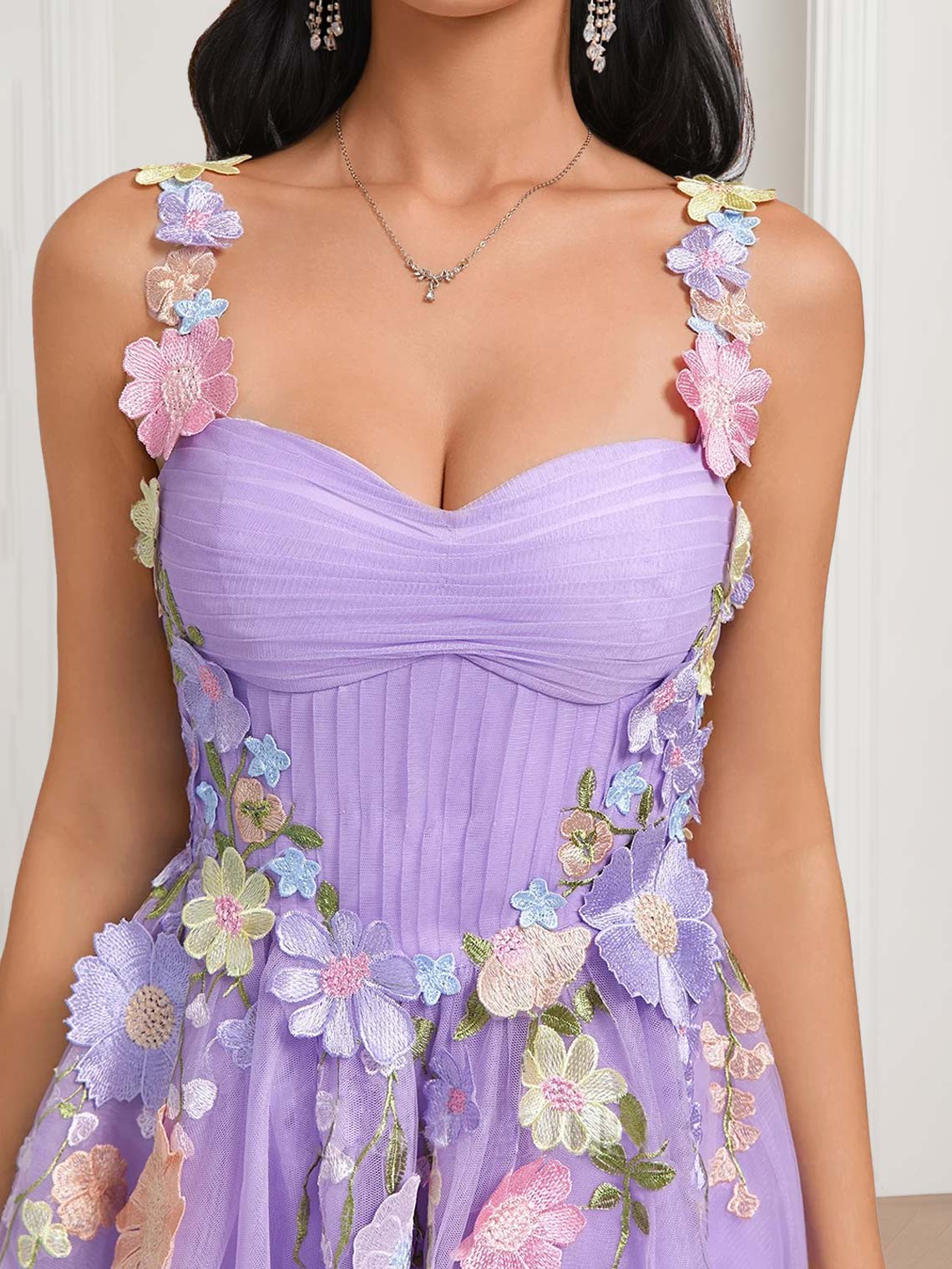 A-Line/Princess Sweetheart Sleeveless Pleated Short/Mini Homecoming Dresses with Floral Appliques & Lace-Up - Image 6