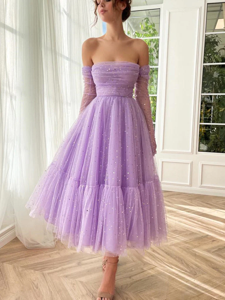 A-Line/Princess Sweetheart Strapless Fitted Off-the-Shoulder Gloves Ankle-Length Prom Dress - Image 6
