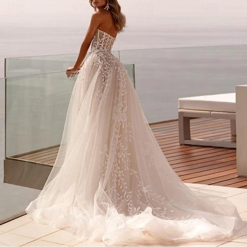 A-Line/Princess Sweetheart Sweep / Brush Train Wedding Dress for Beach Wedding - Image 3