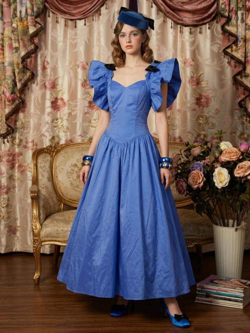 A-Line/Princess Sweetheart Taffeta Prom Dresses Vintage 80s Iridescent Dress Puff Sleeves Ankle-Length - Image 2