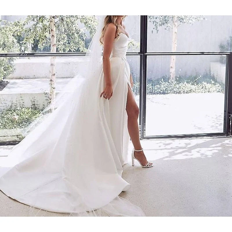 A-Line/Princess Sweetheart Wedding Dresses Court Train With Split Front - Image 5