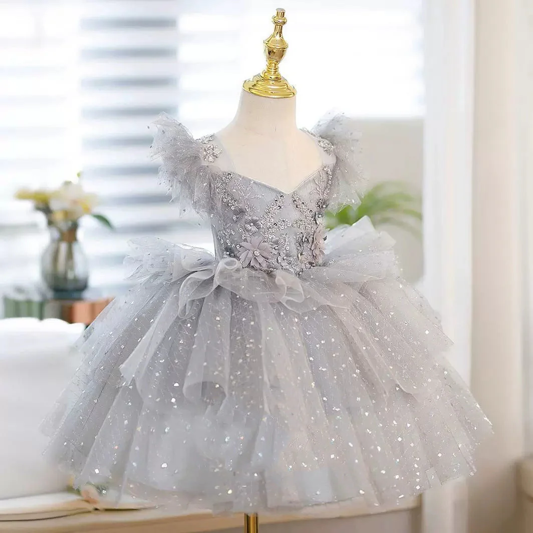 A-Line/Princess Tea-Length Flower Girl Party Dress with Beading Appliques - Image 3