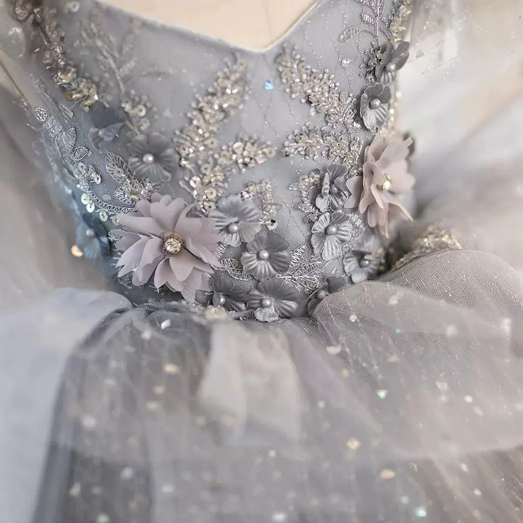 A-Line/Princess Tea-Length Flower Girl Party Dress with Beading Appliques - Image 4