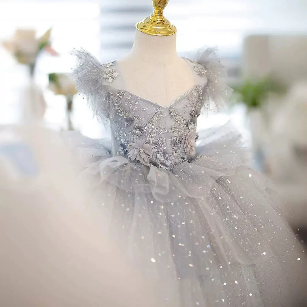 A-Line/Princess Tea-Length Flower Girl Party Dress with Beading Appliques - Image 5