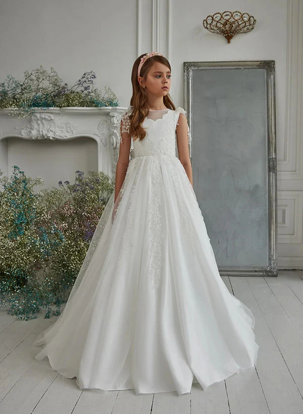 A-Line/Princess Tulle Flower Girl Dresses with Applique & Beading - Image 2