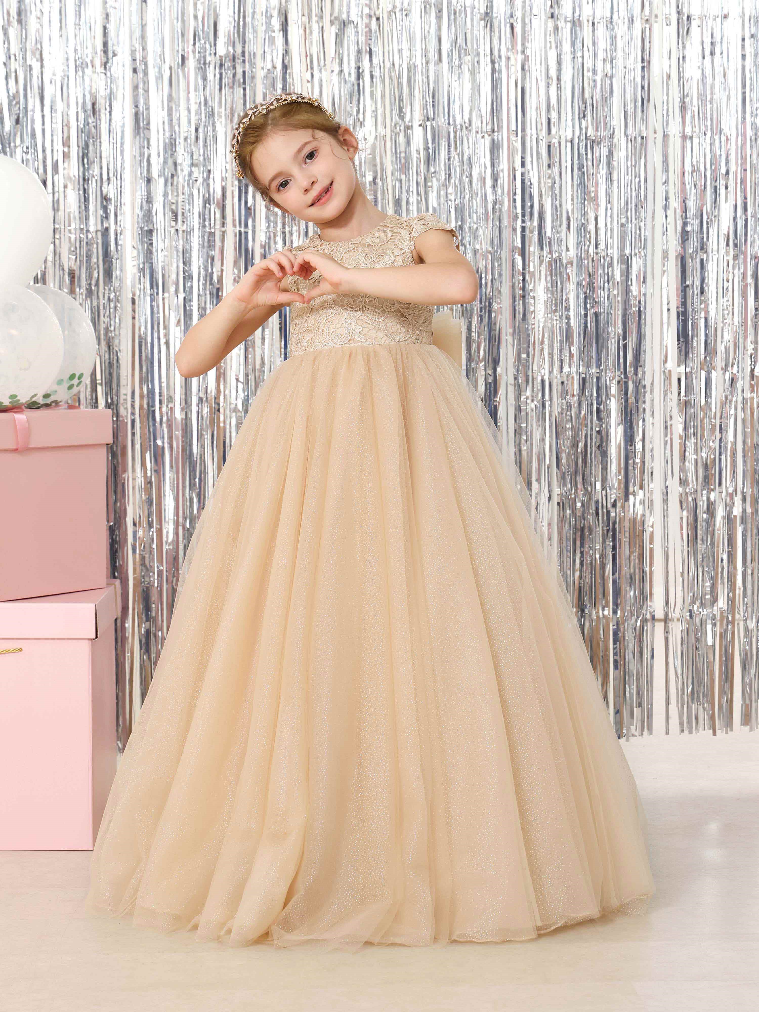 Ball-Gown Tulle Short Sleeves Scoop Neck Floor-Length Flower Girl Dresses - Image 10