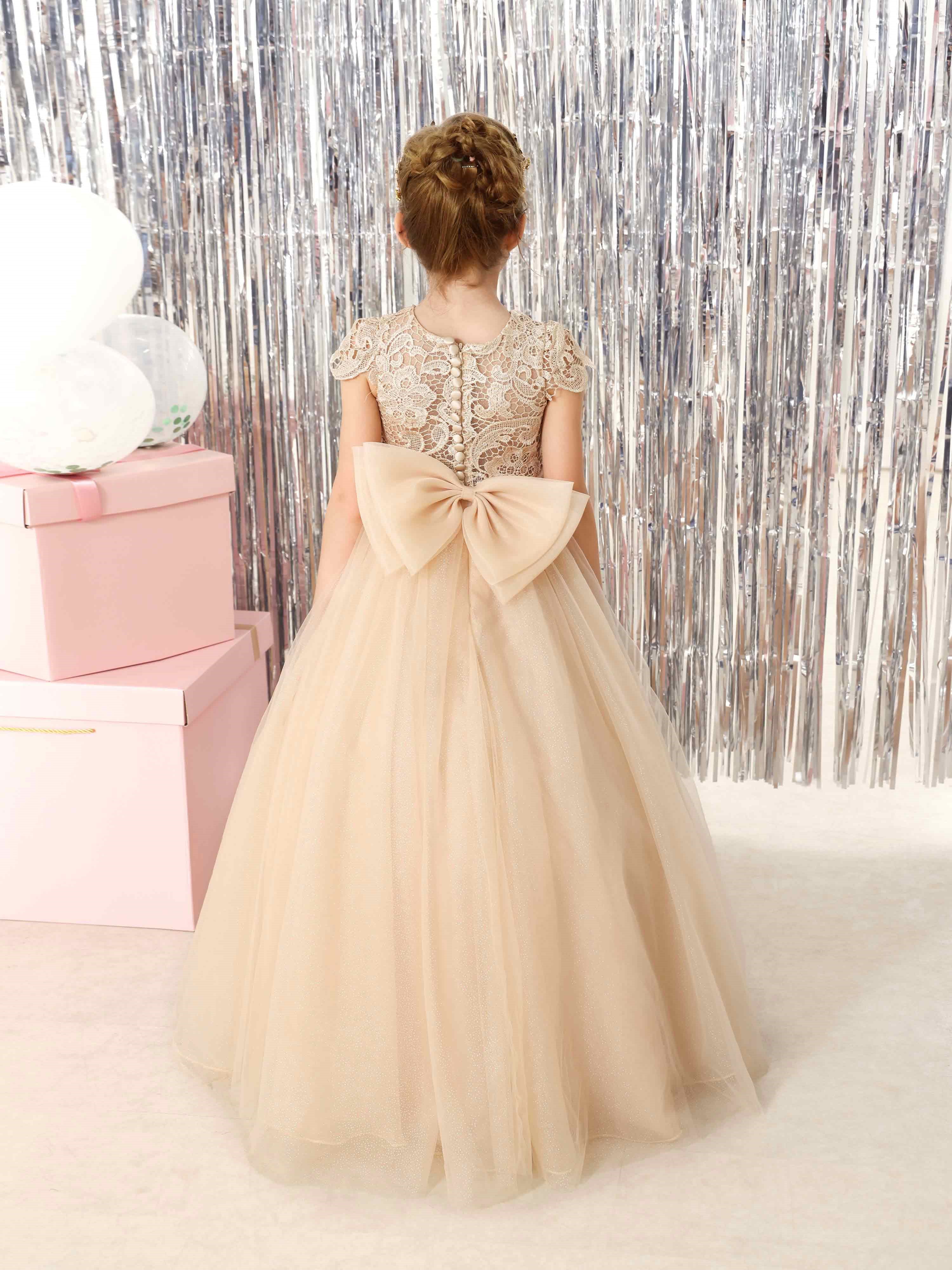 Ball-Gown Tulle Short Sleeves Scoop Neck Floor-Length Flower Girl Dresses - Image 5