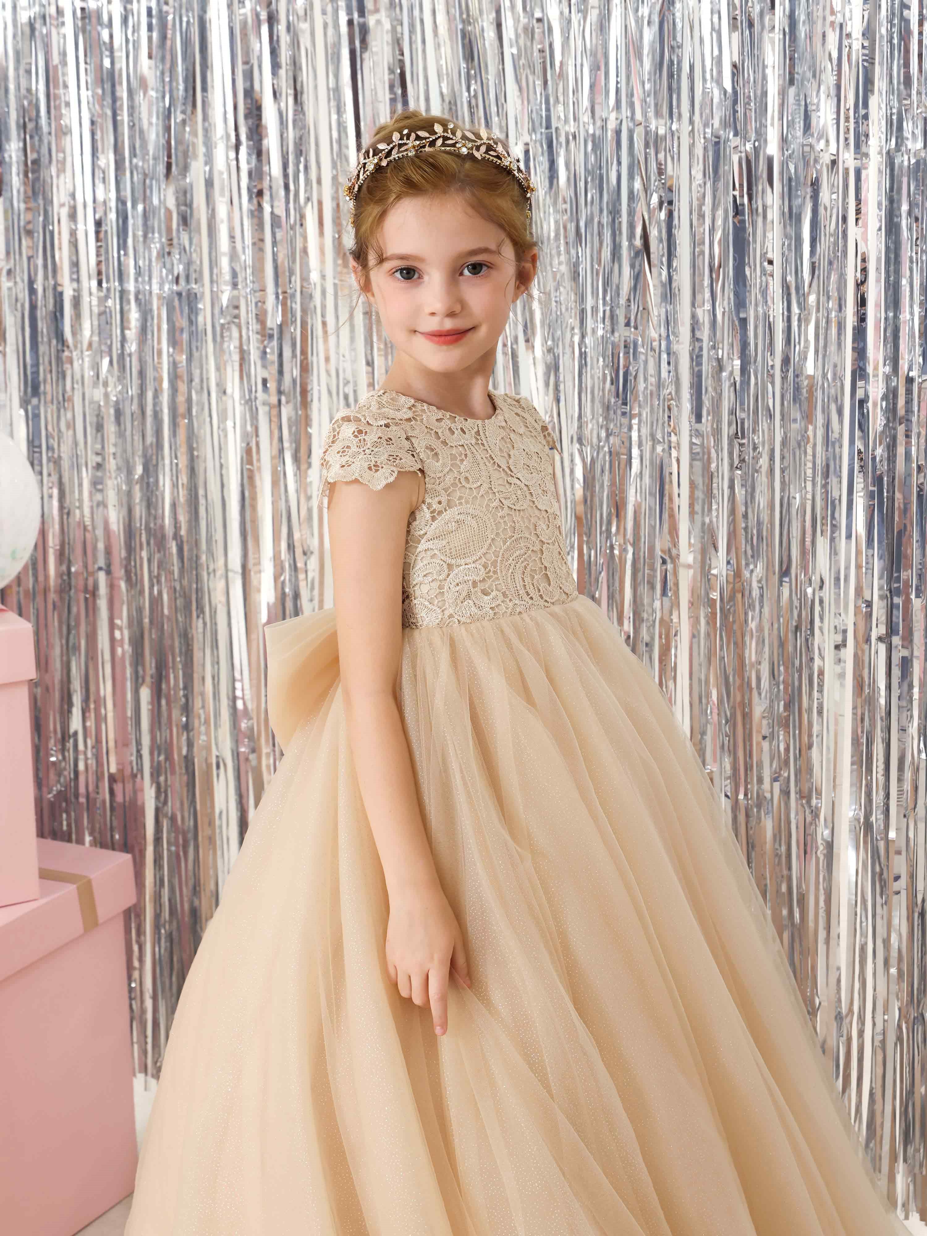Ball-Gown Tulle Short Sleeves Scoop Neck Floor-Length Flower Girl Dresses - Image 7