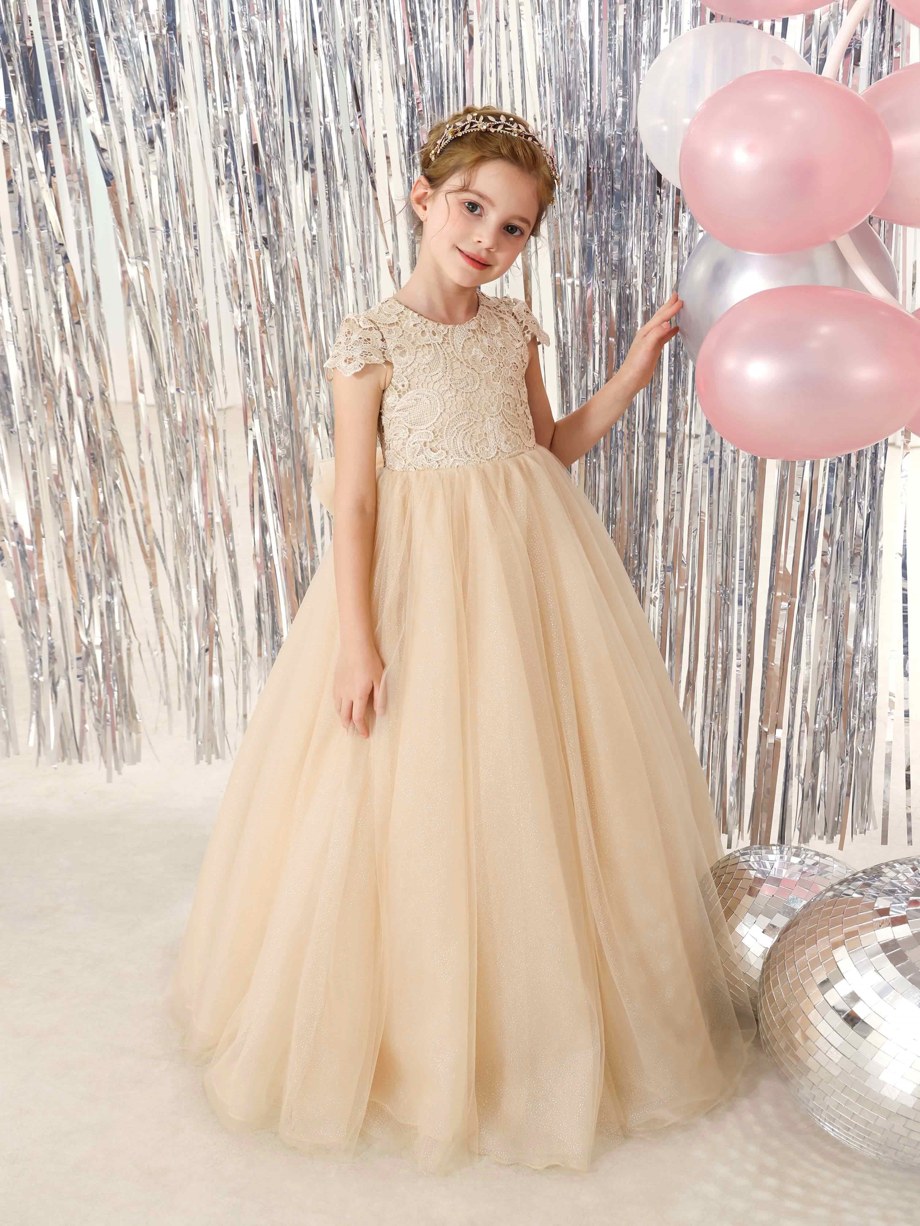 Ball-Gown Tulle Short Sleeves Scoop Neck Floor-Length Flower Girl Dresses - Image 8