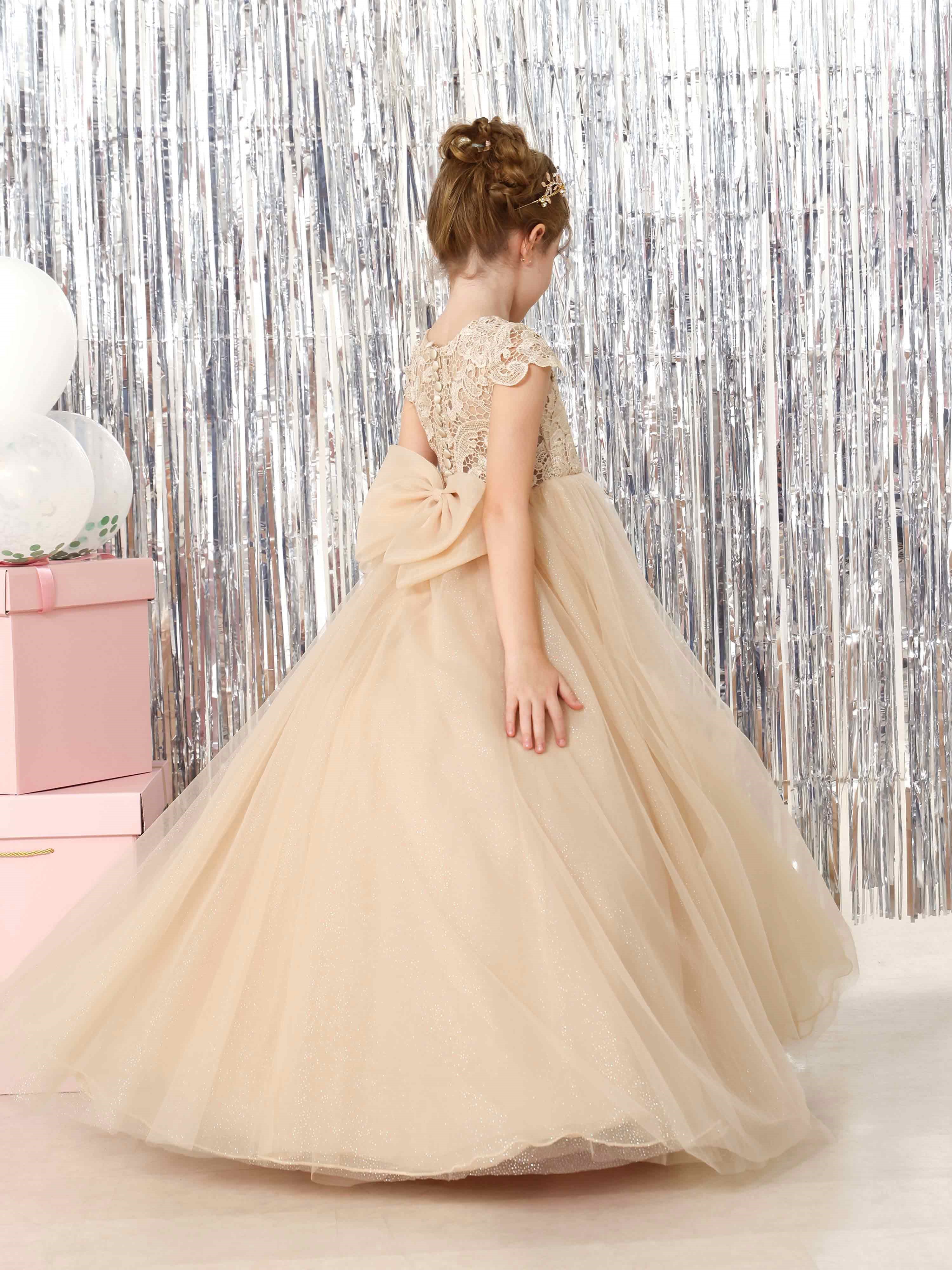 Ball-Gown Tulle Short Sleeves Scoop Neck Floor-Length Flower Girl Dresses - Image 9