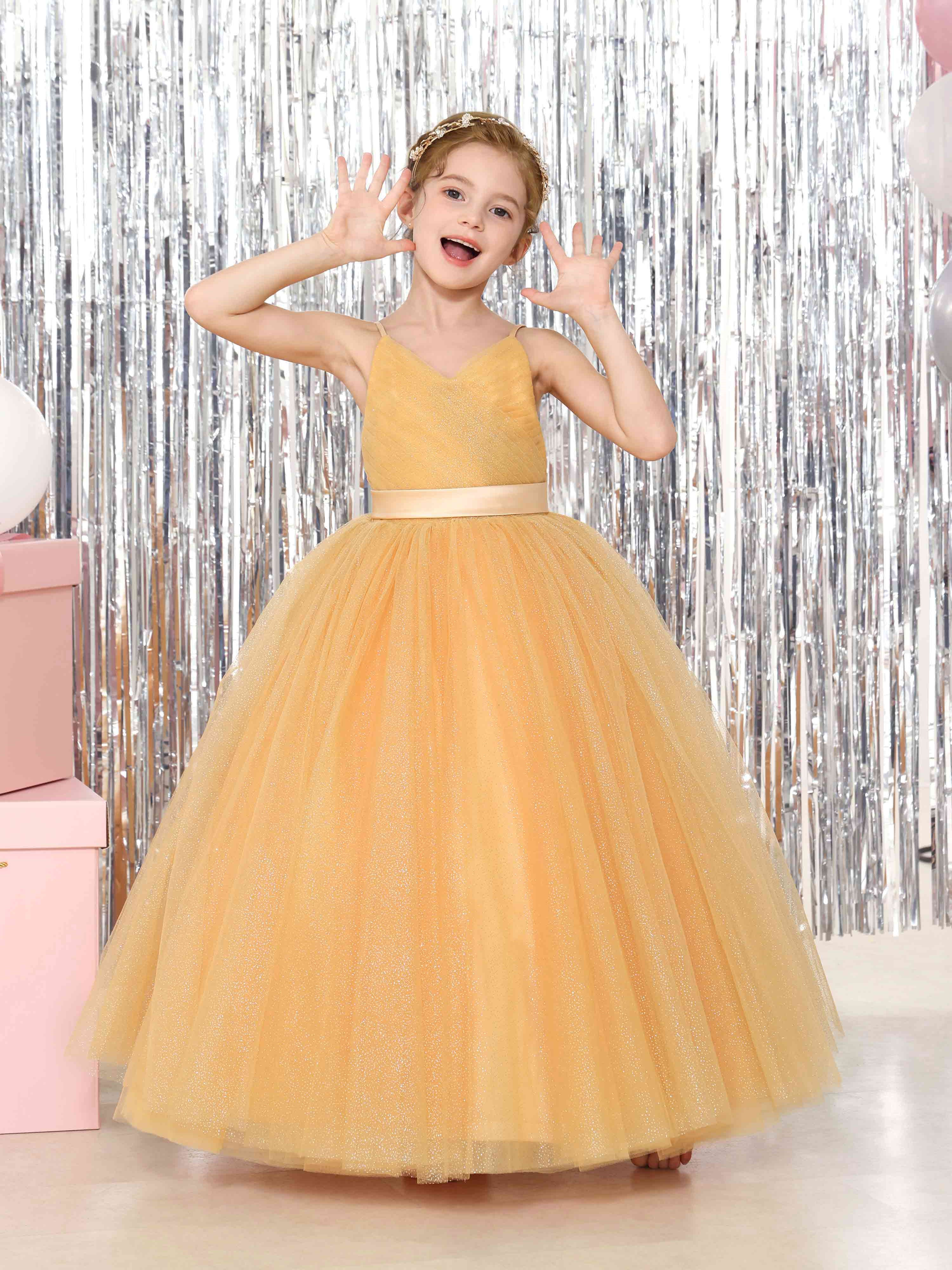 Ball-Gown Tulle Sleeveless V-Neck Floor-Length Flower Girl Dresses - Image 3