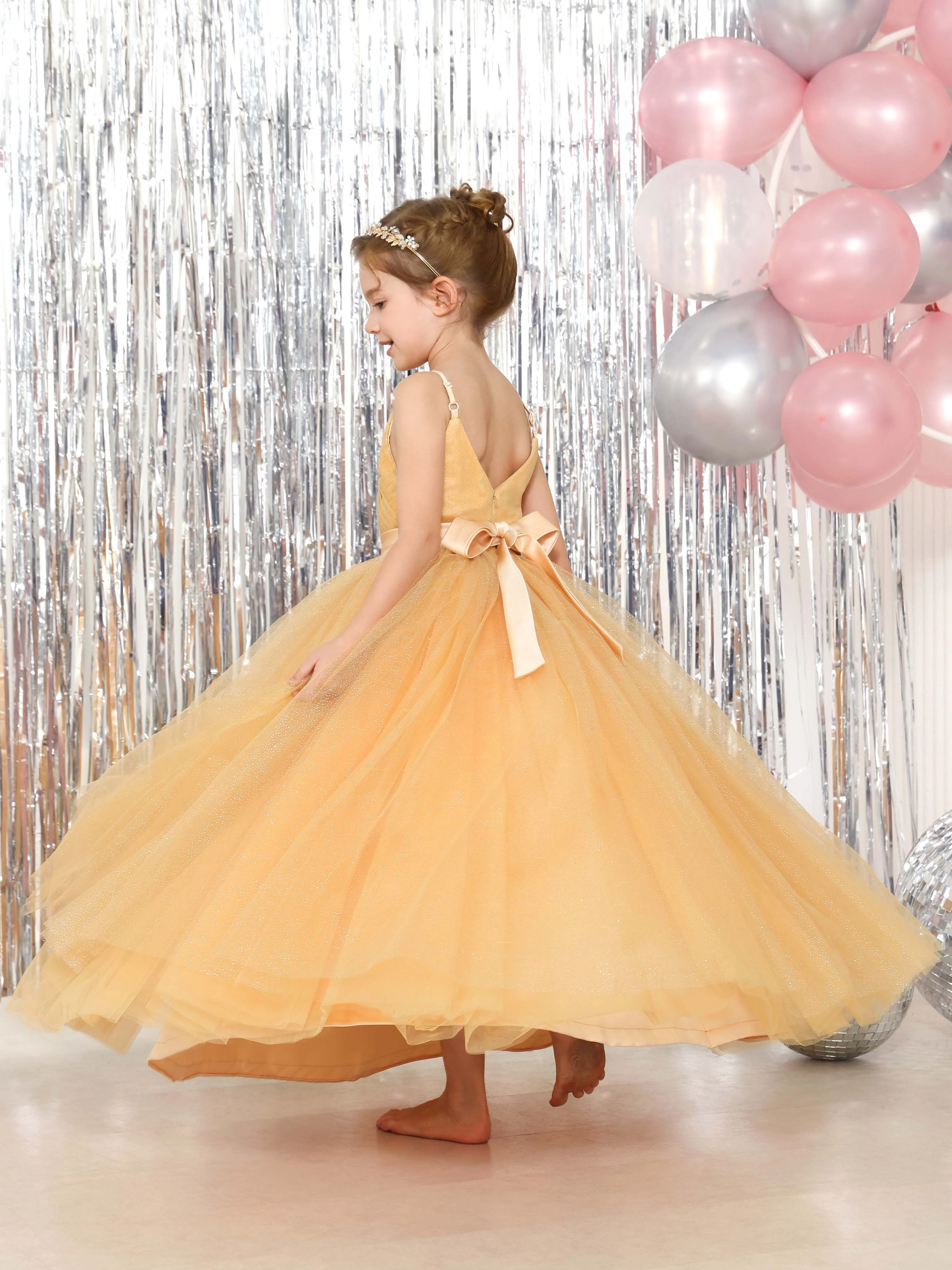 Ball-Gown Tulle Sleeveless V-Neck Floor-Length Flower Girl Dresses - Image 4