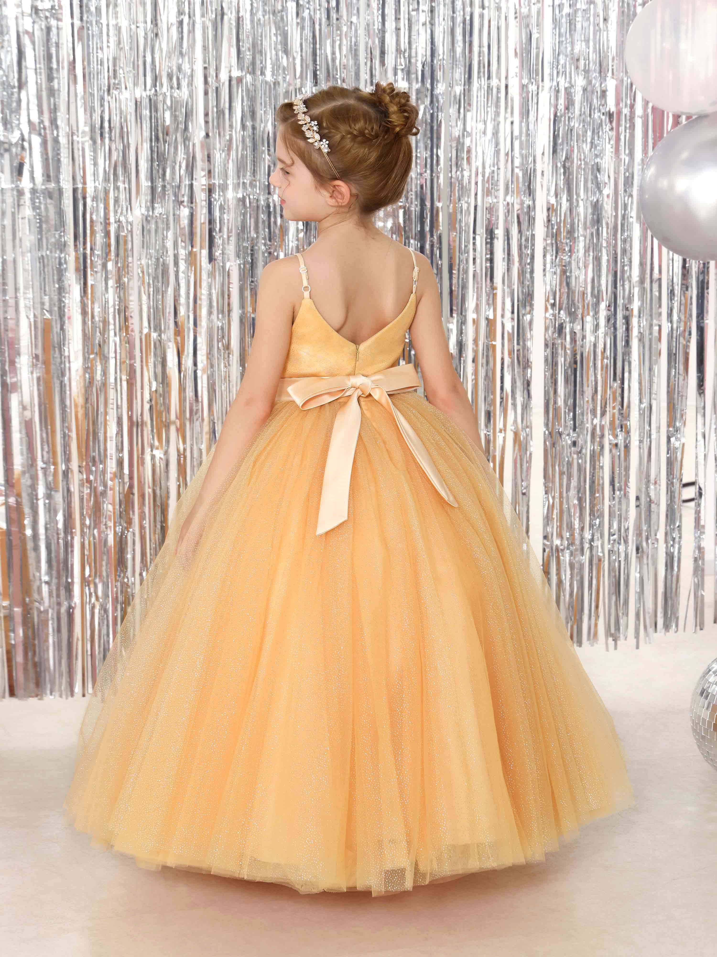 Ball-Gown Tulle Sleeveless V-Neck Floor-Length Flower Girl Dresses - Image 5