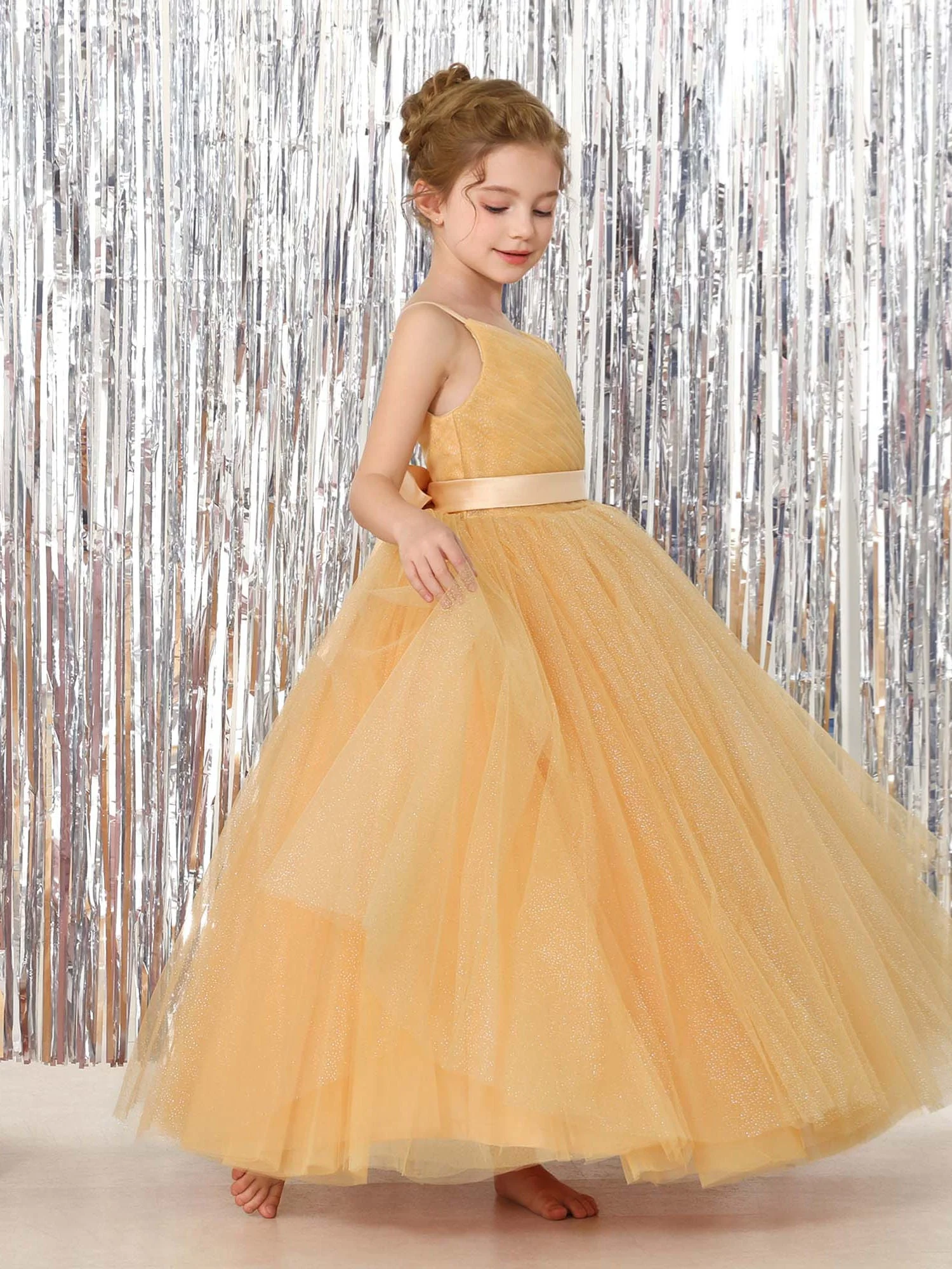 Ball-Gown Tulle Sleeveless V-Neck Floor-Length Flower Girl Dresses - Image 7