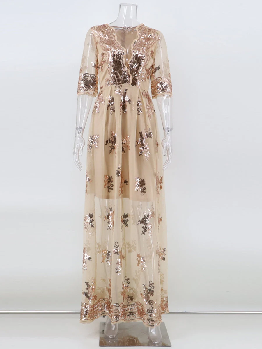 A-Line/Princess V-Neck 1/2 Sleeves Sexy Prom Dresses with Lace Appliques - Image 6