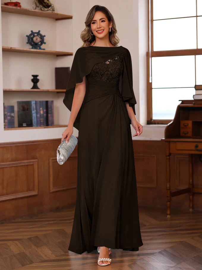 A-Line/Princess V-Neck 2 Pics Floor-Length Mother of the Bride Dresses with Appliques, Ruffles & Wrap - Image 18