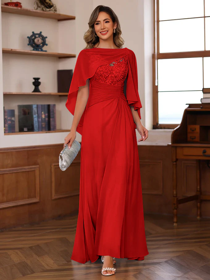 A-Line/Princess V-Neck 2 Pics Floor-Length Mother of the Bride Dresses with Appliques, Ruffles & Wrap - Image 48